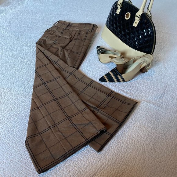 New York & Company Pants - New York & Company 7th Avenue Brown & Black Plaid Crop Wide Leg Pants sz 0 NWT